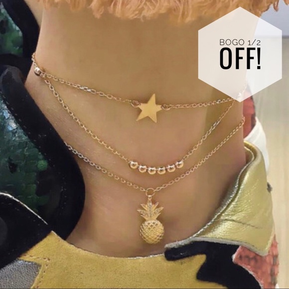 Jewelry - Pineapple & Star 2 Piece Faux Gold Anklet